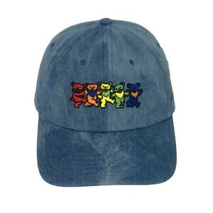 Grateful Dead Dancing Bears Hat Tie-Dye Blue Denim Cap Adjustable Strap Bioworld
